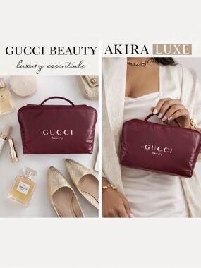 Gucci Beauty Maroon Zipper Handle Cosmetic Pouch